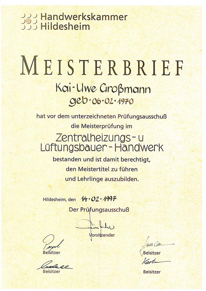 Meisterbrief Kai-Uwe Großmann